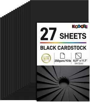 27 Sheets Black Cardstock Paper 8.27" x 11.7" A4 Size, 92lb/250gsm Heavyweight Cardstock for Card Making, Invitations & DIY Crafts, Scrapbooking Cutting 27 Sheets Black Cardstock Paper 8.27" x 11.7" A4 Size, 92lb/250gsm Heavyweight Cardstock for Card Making, Invitations & DIY Crafts, Scrapbooking Cutting