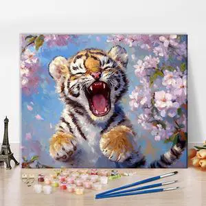 Tiger DIY Art Paint by Numbers Kit for Adults | animal 16x20 inch unframed canvas with acrylic paints and 3 brushes, DIY gift for adults and relaxing DIY craft. Tiger DIY Art Paint by Numbers Kit for Adults | animal 16x20 inch unframed canvas with acrylic paints and 3 brushes, DIY gift for adults and relaxing DIY craft.