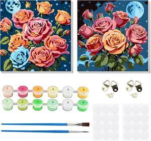Flowers Paint by Numbers Kit for Adults Beginners Framed, 2 Pack DIY Adults' Paint-by-Number Kits, Adult Paint by Number Kits on Canvas, Landscape Acrylic Paint Set for Home Decor, 8x8in Flowers Paint by Numbers Kit for Adults Beginners Framed, 2 Pack DIY Adults' Paint-by-Number Kits, Adult Paint by Number Kits on Canvas, Landscape Acrylic Paint Set for Home Decor, 8x8in