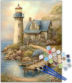 Lighthouse Paint by Numbers Kits for Adults Beginner, Color by Numbers on Canvas Painting Craft Kits for Adults Without Frame, Easy Paint DIY Acrylic for Home Wall Decor 12 X16 Inch Lighthouse Paint by Numbers Kits for Adults Beginner, Color by Numbers on Canvas Painting Craft Kits for Adults Without Frame, Easy Paint DIY Acrylic for Home Wall Decor 12 X16 Inch