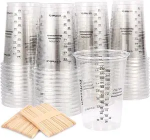 Epoxy Resin Mixing Cups 50Pcs 8oz with Sticks Paint Pigment Measuring | 50 Pack 8oz Graduated Measuring Cups &50 Wooden Sticks |Clear Plastic Resin Mixing Set |Precise Scale for Epoxy Paint Craft Epoxy Resin Mixing Cups 50Pcs 8oz with Sticks Paint Pigment Measuring | 50 Pack 8oz Graduated Measuring Cups &50 Wooden Sticks |Clear Plastic Resin Mixing Set |Precise Scale for Epoxy Paint Craft