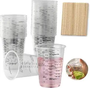 40PCS Measuring Mixing Cups, Little Cook 8oz Disposable Clear Plastic Resin Epoxy Paint Mixing Cups with 40pcs Wooden Stirring Sticks 40PCS Measuring Mixing Cups, Little Cook 8oz Disposable Clear Plastic Resin Epoxy Paint Mixing Cups with 40pcs Wooden Stirring Sticks
