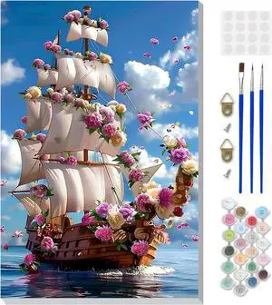Framed Paint by Numbers for Adults, Sailboat DIY Paint by Number Kits on Canvas, Easy Digital Oil Painting Set for Home Wall Decor 8x12 Inch Framed Paint by Numbers for Adults, Sailboat DIY Paint by Number Kits on Canvas, Easy Digital Oil Painting Set for Home Wall Decor 8x12 Inch