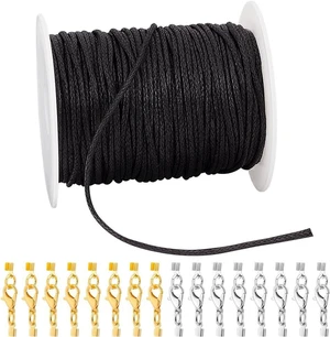 Waxed Cord with Jewelry Clasp Kit, 50 Yards 2mm Black Waxed Cotton Threads with Lobster Claw Clasps Fold Over Cord Ends Wax Cord Beading String for DIY Bracelet Necklaces Jewelry Making Waxed Cord with Jewelry Clasp Kit, 50 Yards 2mm Black Waxed Cotton Threads with Lobster Claw Clasps Fold Over Cord Ends Wax Cord Beading String for DIY Bracelet Necklaces Jewelry Making