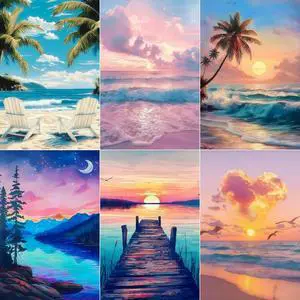5D Diamond Painting Kits for Adults, 6 Pack Beach Diamond Art Set | DIY Full Round Drill Seaside Sunset Landscape Gem Diamond Dot Paint by Number for Home Wall Decor Present, 9.8 Inx13.7 Inch 5D Diamond Painting Kits for Adults, 6 Pack Beach Diamond Art Set | DIY Full Round Drill Seaside Sunset Landscape Gem Diamond Dot Paint by Number for Home Wall Decor Present, 9.8 Inx13.7 Inch