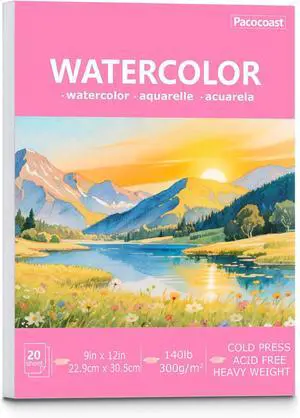 Pacocoast Watercolor Paper, 9"X12" Artist Drawing Paper Pads, (300gsm/140lb) Water Color Sketch Book for Painting, Arts & Crafts Supplies for Adults, Watercolor Journal Notebook, Pink Pacocoast Watercolor Paper, 9"X12" Artist Drawing Paper Pads, (300gsm/140lb) Water Color Sketch Book for Painting, Arts & Crafts Supplies for Adults, Watercolor Journal Notebook, Pink