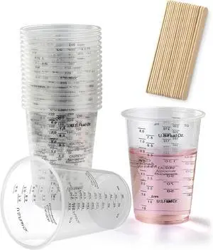 20pcs 8oz Graduated Clear Plastic Measuring Mixing Cups with 20pcs Wooden Stirring Sticks for Mixing Paint, Pigments, Epoxy Resins 20pcs 8oz Graduated Clear Plastic Measuring Mixing Cups with 20pcs Wooden Stirring Sticks for Mixing Paint, Pigments, Epoxy Resins