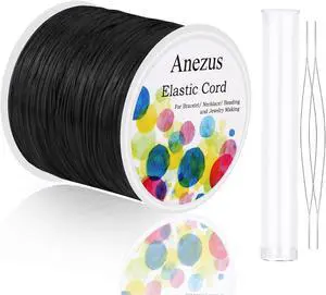 Stretchy String for Bracelets, Anezus Elastic String Jewelry Bead Cord with 2pcs Large Eye Beading Needles for Seed Beads, Pony Beads, Clay Beads, Bracelets, Necklace and Jewelry Making, Black Stretchy String for Bracelets, Anezus Elastic String Jewelry Bead Cord with 2pcs Large Eye Beading Needles for Seed Beads, Pony Beads, Clay Beads, Bracelets, Necklace and Jewelry Making, Black