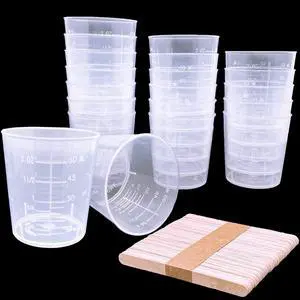 30 Pcs Plastic Graduated Cups, 60ml/2oz Clear Scale Cups | Transparent Experiment Measuring Cup with 50 Pcs Wooden Stirring Sticks for Epoxy, Resin, Stain, Mixing Paint 30 Pcs Plastic Graduated Cups, 60ml/2oz Clear Scale Cups | Transparent Experiment Measuring Cup with 50 Pcs Wooden Stirring Sticks for Epoxy, Resin, Stain, Mixing Paint