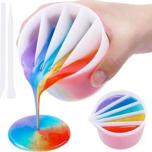5-Channel Silicone Split Cup for Paint Pouring, Resin, Fluid Art | Reusable Pour Cup With 2 Mixing Sticks, Ergonomic Dividers For Acrylic Resin Crafts And DIY Projects 5-Channel Silicone Split Cup for Paint Pouring, Resin, Fluid Art | Reusable Pour Cup With 2 Mixing Sticks, Ergonomic Dividers For Acrylic Resin Crafts And DIY Projects