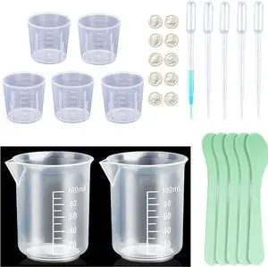 Measuring Cups Kit - 5 Pcs 30ml, 2 Pcs 100ml Plastic Measuring Cups, Paint Resin Mixing Cups, Medicine Graduated Measure Cups with 5 Pcs Mixing Sticks, 10 Pcs Finger Cots and 5 Pc Transfer Pipettes Measuring Cups Kit - 5 Pcs 30ml, 2 Pcs 100ml Plastic Measuring Cups, Paint Resin Mixing Cups, Medicine Graduated Measure Cups with 5 Pcs Mixing Sticks, 10 Pcs Finger Cots and 5 Pc Transfer Pipettes
