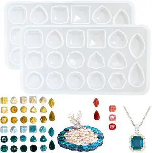 2Pcs Faceted Gemstone Silicone Mold for Resin, Collage Crystal Stones 3D Diamond Gem Epoxy Resin Casting Mold Ice Cube DIY Jewelry Making Decor 2Pcs Faceted Gemstone Silicone Mold for Resin, Collage Crystal Stones 3D Diamond Gem Epoxy Resin Casting Mold Ice Cube DIY Jewelry Making Decor