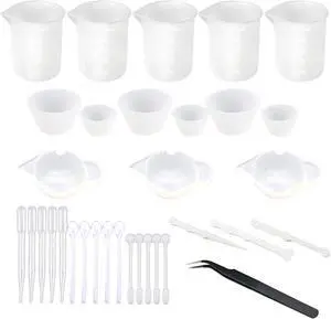38 PCS Epoxy Resin Tools Kit, Silicone Mold Tool Included 5 PCS Resin Measuring Cup, Silicone Mixing Cups, Silicone Scraper, Silicone Stick, Silicone Spoon and Tweezers for Jewelry DIY 38 PCS Epoxy Resin Tools Kit, Silicone Mold Tool Included 5 PCS Resin Measuring Cup, Silicone Mixing Cups, Silicone Scraper, Silicone Stick, Silicone Spoon and Tweezers for Jewelry DIY
