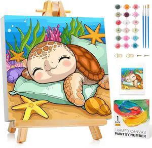 Paint by Numbers Kit for Kids with Frame, Sea Turtle, No Easel | DIY Acrylic Art for Kids Ages 8-12, Arts & Crafts Activity, Birthday Gift, Parent-Child Activity, Wall Decor, 10" x 10" Paint by Numbers Kit for Kids with Frame, Sea Turtle, No Easel | DIY Acrylic Art for Kids Ages 8-12, Arts & Crafts Activity, Birthday Gift, Parent-Child Activity, Wall Decor, 10" x 10"