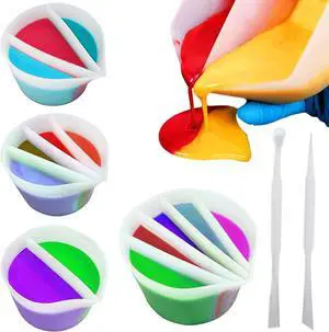 4 Pack Split Cups for Paint Pouring + 2 Pcs Stir Stick, Silicone Paint Pour Cup Resin with 2-5 Channels Dividers Pouring Painting Tools for DIY Making Accessories Fluid Art Drawing (2/3/4/5 Channels) 4 Pack Split Cups for Paint Pouring + 2 Pcs Stir Stick, Silicone Paint Pour Cup Resin with 2-5 Channels Dividers Pouring Painting Tools for DIY Making Accessories Fluid Art Drawing (2/3/4/5 Channels)