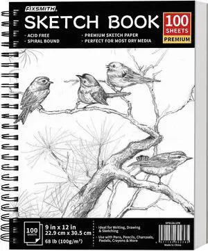 9"X12" Sketch Book, 100 Sheets, 68 lb/100gsm Sketchbook, Black | Acid Free Drawing Paper | Spiral Bound Artist Sketch Pad | for Kids, Beginners, Artists & Professionals | Bright White 9"X12" Sketch Book, 100 Sheets, 68 lb/100gsm Sketchbook, Black | Acid Free Drawing Paper | Spiral Bound Artist Sketch Pad | for Kids, Beginners, Artists & Professionals | Bright White