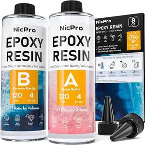 8 Ounce Crystal Clear Epoxy Resin Kit, Food Safe Resin | DIY Starter Epoxy Resin for Art Craft, Canvas Painting, Molds Pigment Jewelry Making, Resin Coating and Casting 8 Ounce Crystal Clear Epoxy Resin Kit, Food Safe Resin | DIY Starter Epoxy Resin for Art Craft, Canvas Painting, Molds Pigment Jewelry Making, Resin Coating and Casting