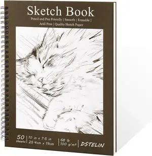 10 x 7.5 Inch Sketch Book for Drawing, 50 Sheets 100GSM Acid-Free Thick Paper, Mix Media Spiral Bound Sketch Pad for Pencil and Pen 10 x 7.5 Inch Sketch Book for Drawing, 50 Sheets 100GSM Acid-Free Thick Paper, Mix Media Spiral Bound Sketch Pad for Pencil and Pen