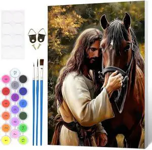 Framed Paint by Numbers Kit Jesus for Adults, Horse Paint by Numbers for Adults Beginner, Adult Paint by Number Kits on Canvas, DIY Painting by Numbers for Gift Home Wall Decor 8 x 12In Framed Paint by Numbers Kit Jesus for Adults, Horse Paint by Numbers for Adults Beginner, Adult Paint by Number Kits on Canvas, DIY Painting by Numbers for Gift Home Wall Decor 8 x 12In
