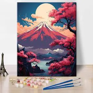 Beautiful Mount Fuji Paint by Numbers Craft Kit for Adults | Mountain Art on 16x20 Inch Unframed Canvas with Acrylic Paints and 3 Brushes Relaxing DIY Craft and Wall Decor Beautiful Mount Fuji Paint by Numbers Craft Kit for Adults | Mountain Art on 16x20 Inch Unframed Canvas with Acrylic Paints and 3 Brushes Relaxing DIY Craft and Wall Decor
