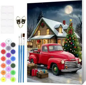 Christmas Framed Paint by Numbers Kit for Adults, Red Truck Adults' Paint-By-Number Kits on Canvas, Snow Scene Painting by Numbers, DIY Acrylic Number Painting for Gift Home Wall Decor 8x12 In Christmas Framed Paint by Numbers Kit for Adults, Red Truck Adults' Paint-By-Number Kits on Canvas, Snow Scene Painting by Numbers, DIY Acrylic Number Painting for Gift Home Wall Decor 8x12 In