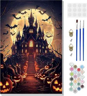 Framed Paint by Numbers Kit for Adults, Halloween Castle DIY Paint by Number Kits on Canvas, Easy Canvas Painting by Numbers for Home Wall Decoration Gift 8x12 Inch Framed Paint by Numbers Kit for Adults, Halloween Castle DIY Paint by Number Kits on Canvas, Easy Canvas Painting by Numbers for Home Wall Decoration Gift 8x12 Inch