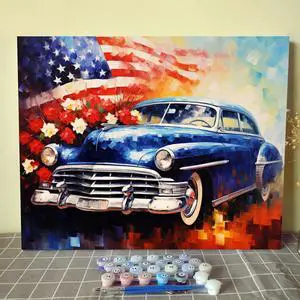 Retro Car Paint by Numbers Kits 16x20 inch Canvas DIY Digital Oil Painting for Adults with Brushes and Acrylic Pigment - American Flag Romantic Flower Pictures for Home Decor (Without Frame) Retro Car Paint by Numbers Kits 16x20 inch Canvas DIY Digital Oil Painting for Adults with Brushes and Acrylic Pigment - American Flag Romantic Flower Pictures for Home Decor (Without Frame)