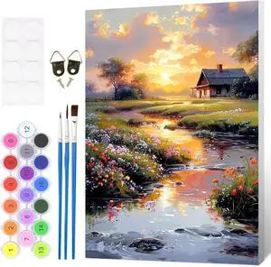 Framed Paint by Numbers Kit Countryside Sunset for Adults, Paint by Numbers for Adults Beginner, Adult Paint by Number Kits on Canvas, DIY Painting by Numbers for Gift Home Wall Decor 8 x 12In Framed Paint by Numbers Kit Countryside Sunset for Adults, Paint by Numbers for Adults Beginner, Adult Paint by Number Kits on Canvas, DIY Painting by Numbers for Gift Home Wall Decor 8 x 12In