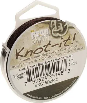 Knot-it Nylon Cord - Chinese Knotting Cord, Dark Brown Color, 1.5 mm Diameter, 5-Meter Spool Knot-it Nylon Cord - Chinese Knotting Cord, Dark Brown Color, 1.5 mm Diameter, 5-Meter Spool
