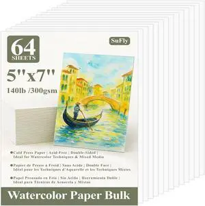 Water Color Paper 5"x 7", 140lb Cold Press Watercolor Paper_64 Sheets | Watercolor Paper Pad Bulk, Thick White Drawing Paper, Water Color Paint Paper Pad for Kids & Artists for Watercolor, Acrylic Water Color Paper 5"x 7", 140lb Cold Press Watercolor Paper_64 Sheets | Watercolor Paper Pad Bulk, Thick White Drawing Paper, Water Color Paint Paper Pad for Kids & Artists for Watercolor, Acrylic