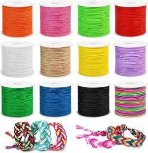 12 Rolls Nylon Braided String, Macrame Jewelry Bracelet Craft Cord | 12 assorted vibrant color spools, durable nylon thread for DIY braided bracelets & macrame handmade crafts 12 Rolls Nylon Braided String, Macrame Jewelry Bracelet Craft Cord | 12 assorted vibrant color spools, durable nylon thread for DIY braided bracelets & macrame handmade crafts