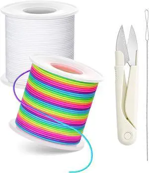 Stretchy Bracelet String Kit with Scissors & Beading Needle, 2 Rolls Elastic String for DIY Crafts, 1mm Stretchy Cord for Jewelry Making Sewing Necklace Beading, 330FT, (White, Rainbow) Stretchy Bracelet String Kit with Scissors & Beading Needle, 2 Rolls Elastic String for DIY Crafts, 1mm Stretchy Cord for Jewelry Making Sewing Necklace Beading, 330FT, (White, Rainbow)