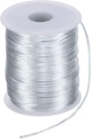 Satin Nylon Cord String 2mm 330 Feet Silky Smooth Bracelets String for Macrame Kumihimo Chinese Knot Necklaces Beading Jewelry Making, Silver Tone Satin Nylon Cord String 2mm 330 Feet Silky Smooth Bracelets String for Macrame Kumihimo Chinese Knot Necklaces Beading Jewelry Making, Silver Tone
