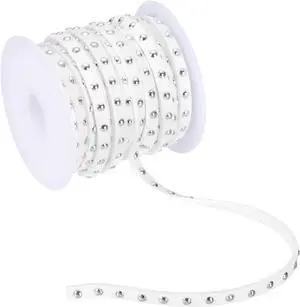 32.8ft Studded Faux Suede Cord Rope for Jewelry Making, 5mm Micro Fibre Flat Leather Lace Beading String Ribbon with Rivets, White Silver 32.8ft Studded Faux Suede Cord Rope for Jewelry Making, 5mm Micro Fibre Flat Leather Lace Beading String Ribbon with Rivets, White Silver
