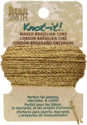 Waxed Brazilian Cord Metallic Gold, 0.7 mm Diameter, Light Wax, 15 Yards (13.7 m) Waxed Brazilian Cord Metallic Gold, 0.7 mm Diameter, Light Wax, 15 Yards (13.7 m)