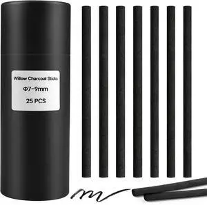Willow Charcoal Sticks, Natural Willow Charcoal Pencils for Artists, Beginners, Students, Great for Sketching, Drawing, and Shading, Pack of 25 (7-9, Millimeters) Willow Charcoal Sticks, Natural Willow Charcoal Pencils for Artists, Beginners, Students, Great for Sketching, Drawing, and Shading, Pack of 25 (7-9, Millimeters)