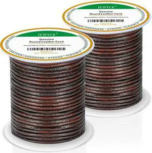 2 Rolls 100% Genuine Round Leather Cord for Jewelry Making & Leather Crafting, 2mm Thin Leather String Lace, Real Leather Rope for Crafts, Bracelets, Necklaces, Hanging, Braiding (Distressed Brown) 2 Rolls 100% Genuine Round Leather Cord for Jewelry Making & Leather Crafting, 2mm Thin Leather String Lace, Real Leather Rope for Crafts, Bracelets, Necklaces, Hanging, Braiding (Distressed Brown)