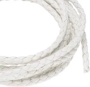 2 Pcs Braided Leather Cords, Round Leather Strap, Soft Jewelry Rope for Jewelry Making, Tie Making, Necklaces, 4-Strand 4mm Dia. 2.19 Yards, White 2 Pcs Braided Leather Cords, Round Leather Strap, Soft Jewelry Rope for Jewelry Making, Tie Making, Necklaces, 4-Strand 4mm Dia. 2.19 Yards, White