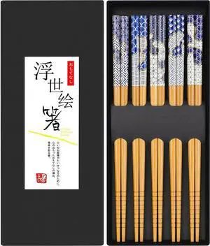 Antner 5 Pairs Bamboo Chopsticks Reusable Chopstick Exquisite Japanese Style Chop Sticks with Black Box for Sushi, Ramen, Hot Pot and Asian Dining, 8.8 Inch/22.5cm Gift Set Antner 5 Pairs Bamboo Chopsticks Reusable Chopstick Exquisite Japanese Style Chop Sticks with Black Box for Sushi, Ramen, Hot Pot and Asian Dining, 8.8 Inch/22.5cm Gift Set