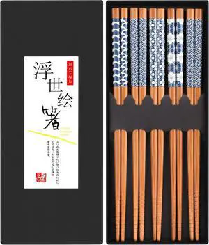 Antner 5 Pairs Natural Bamboo Chopsticks Reusable Classic Japanese Style Chop Sticks Gift Sets, Dishwasher Safe, 8.8 Inch/22.5cm Antner 5 Pairs Natural Bamboo Chopsticks Reusable Classic Japanese Style Chop Sticks Gift Sets, Dishwasher Safe, 8.8 Inch/22.5cm