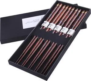 GLAMFIELDS Reusable Chopsticks Japanese Natural Wooden Classic Style 5 Pairs Lightweight Hand-Carved Safe Chop Sticks 8.8 Inch/22.5cm Gift Set GLAMFIELDS Reusable Chopsticks Japanese Natural Wooden Classic Style 5 Pairs Lightweight Hand-Carved Safe Chop Sticks 8.8 Inch/22.5cm Gift Set