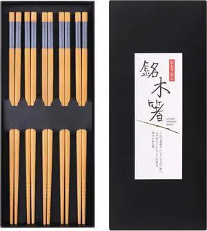 GLAMFIELDS Reusable Chopsticks Japanese Natural Bamboo Classic Style 5 Pairs Lightweight Safe Chop Sticks 8.8 Inch/22.5cm Gift Set GLAMFIELDS Reusable Chopsticks Japanese Natural Bamboo Classic Style 5 Pairs Lightweight Safe Chop Sticks 8.8 Inch/22.5cm Gift Set