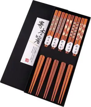GLAMFIELDS Reusable Chopsticks Japanese Natural Wooden 5 Pairs Classic Style Lightweight Safe Chop Sticks 8.8 Inch/22.5cm Gift Set GLAMFIELDS Reusable Chopsticks Japanese Natural Wooden 5 Pairs Classic Style Lightweight Safe Chop Sticks 8.8 Inch/22.5cm Gift Set