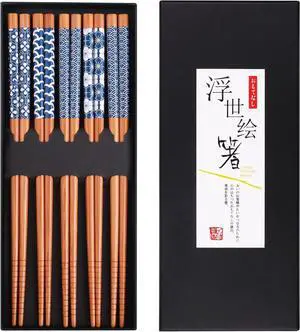 GLAMFIELDS Bamboo Chopsticks Reusable Japanese Style Lightweight 5 Pairs Ramen Chop Sticks Case Gift Set GLAMFIELDS Bamboo Chopsticks Reusable Japanese Style Lightweight 5 Pairs Ramen Chop Sticks Case Gift Set