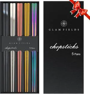 GLAMFIELDS Metal Reusable Chopsticks, 5 Pairs, Chop Sticks,Multicolor GLAMFIELDS Metal Reusable Chopsticks, 5 Pairs, Chop Sticks,Multicolor