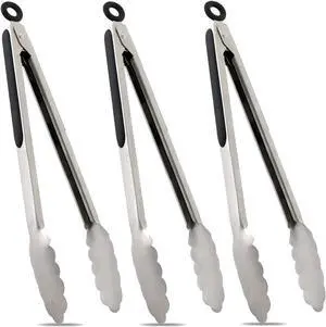 TENTA TENTA KITCHEN 12" Stainless Steel Kitchen Tongs, Locking Metal Food Tongs Non-Slip Grip (Set of 3) TENTA TENTA KITCHEN 12" Stainless Steel Kitchen Tongs, Locking Metal Food Tongs Non-Slip Grip (Set of 3)