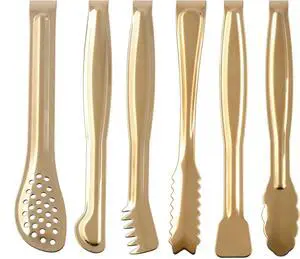 HINMAY Gold Plated Mini Serving Tongs Set 6-Inch Appetizers Tongs, Set of 6 HINMAY Gold Plated Mini Serving Tongs Set 6-Inch Appetizers Tongs, Set of 6