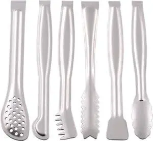 HINMAY Small Serving Tongs Set 6" Stainless Steel Mini Tongs, Set of 6 HINMAY Small Serving Tongs Set 6" Stainless Steel Mini Tongs, Set of 6