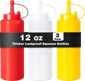 Rainspire 3-Pack 12oz Upgraded Thickened Durable Leak-Proof Condiment Squeeze Bottles for Sauces/Oil/Arts and Crafts, Dishwasher Safe, Multicolor Rainspire 3-Pack 12oz Upgraded Thickened Durable Leak-Proof Condiment Squeeze Bottles for Sauces/Oil/Arts and Crafts, Dishwasher Safe, Multicolor
