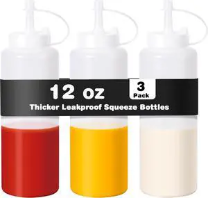 Rainspire 3-Pack 12oz Upgraded Thickened Durable Leak-Proof Condiment Squeeze Bottles for Sauces/Oil/Arts and Crafts, Dishwasher Safe, White Rainspire 3-Pack 12oz Upgraded Thickened Durable Leak-Proof Condiment Squeeze Bottles for Sauces/Oil/Arts and Crafts, Dishwasher Safe, White